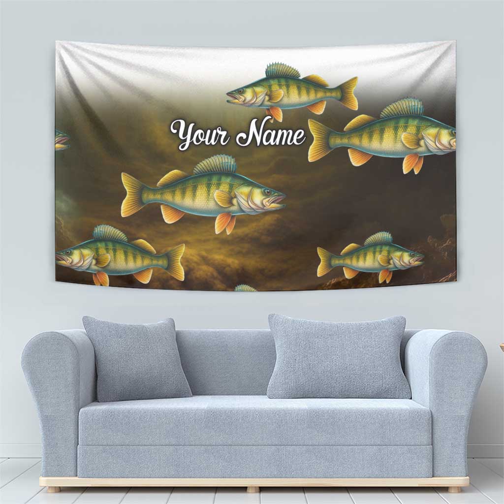 Walleye Fishing Yellow Scales Customize Name Tapestry Dark Gradient Water Background - Wonder Print Shop