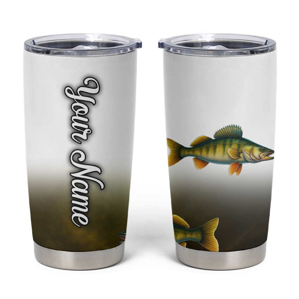 Walleye Fishing Yellow Scales Customize Name Tumbler Cup Dark Gradient Water Background - Wonder Print Shop