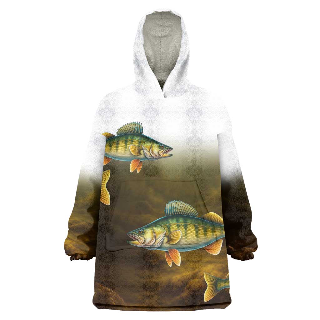 Walleye Fishing Yellow Scales Customize Name Wearable Blanket Hoodie Dark Gradient Water Background - Wonder Print Shop