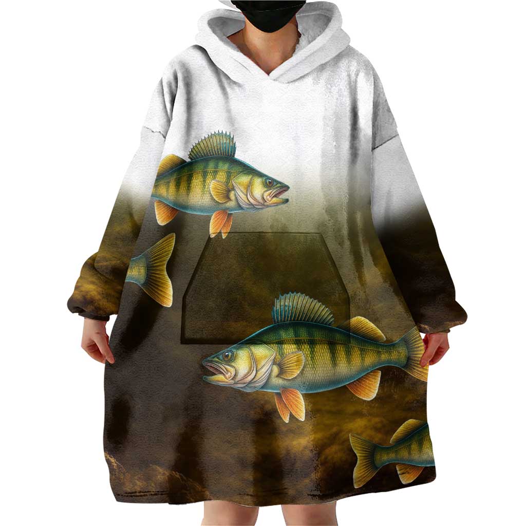 Walleye Fishing Yellow Scales Customize Name Wearable Blanket Hoodie Dark Gradient Water Background - Wonder Print Shop