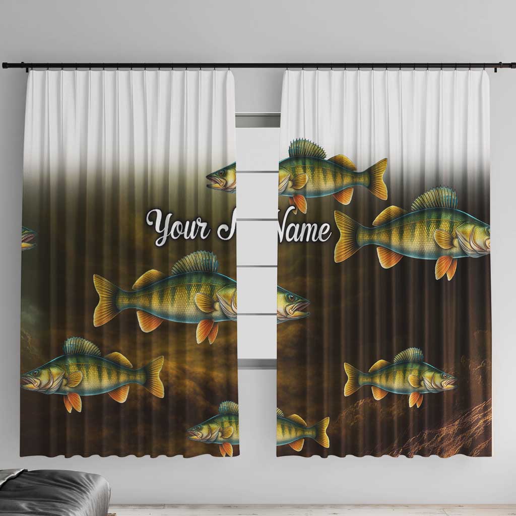 Walleye Fishing Yellow Scales Customize Name Window Curtain Dark Gradient Water Background - Wonder Print Shop