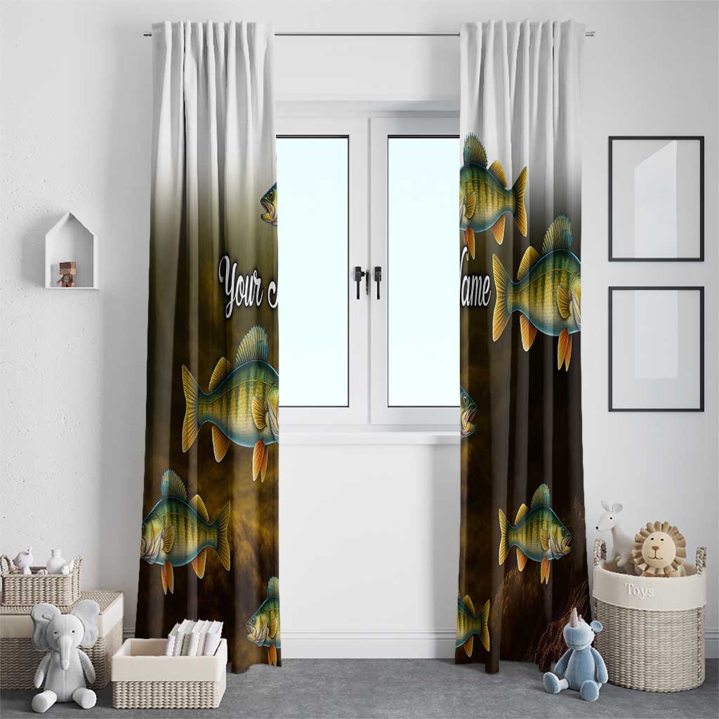 Walleye Fishing Yellow Scales Customize Name Window Curtain Dark Gradient Water Background - Wonder Print Shop