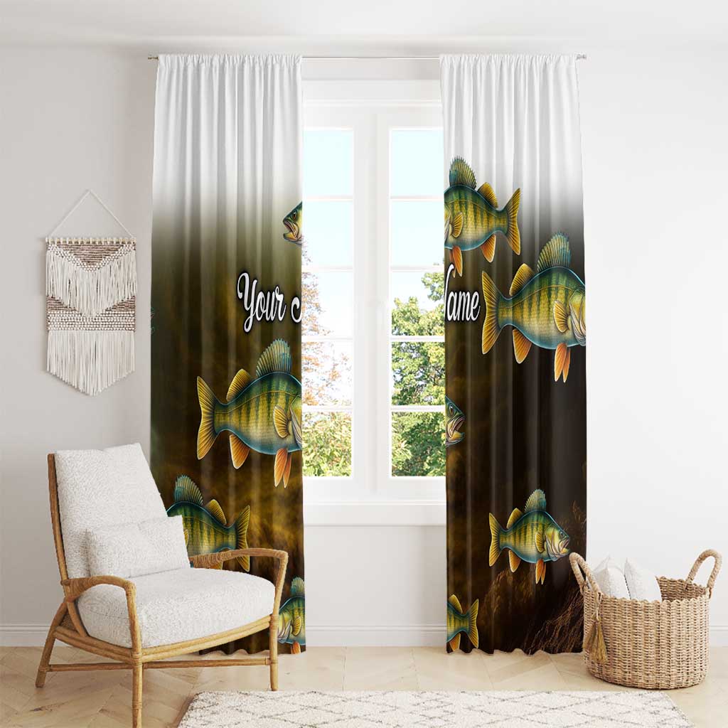 Walleye Fishing Yellow Scales Customize Name Window Curtain Dark Gradient Water Background - Wonder Print Shop