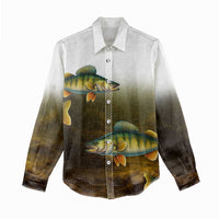 Walleye Fishing Yellow Scales Customize Name Women Casual Shirt Dark Gradient Water Background - Wonder Print Shop