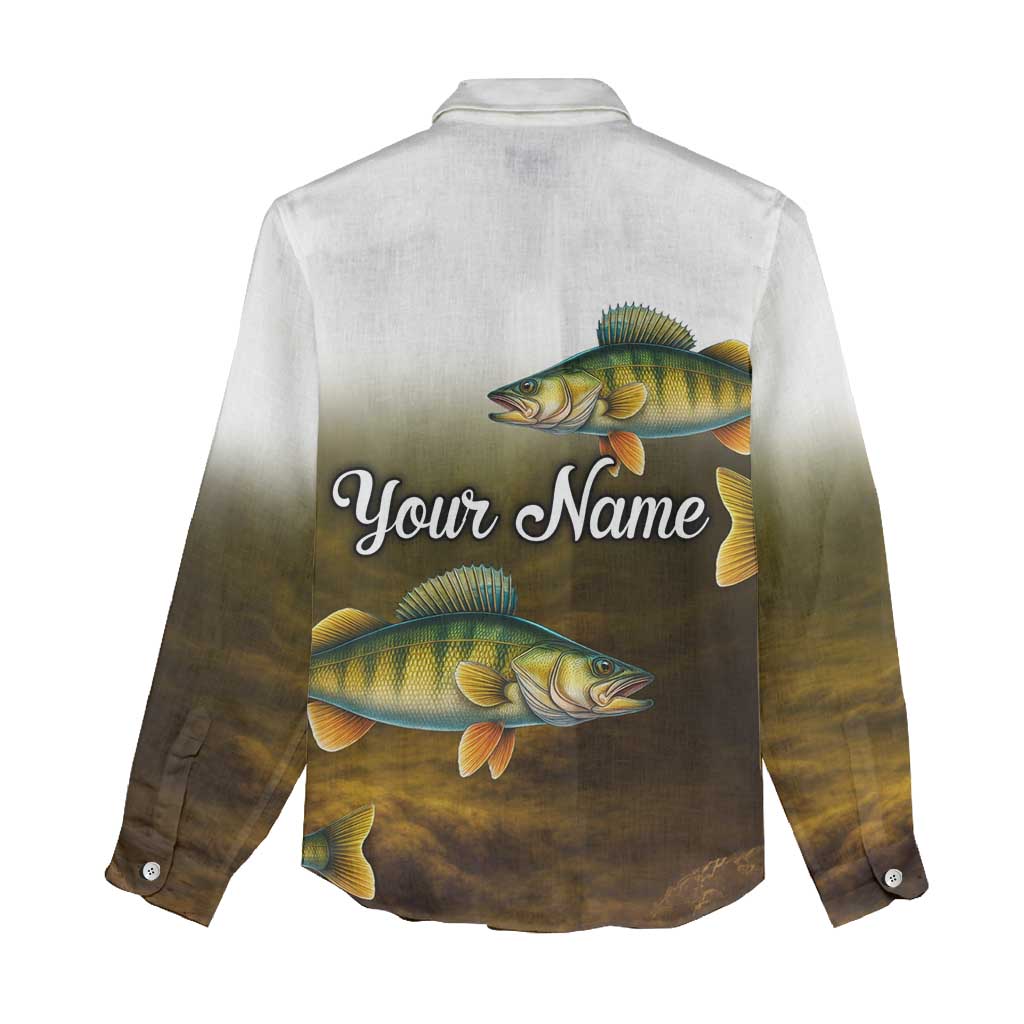 Walleye Fishing Yellow Scales Customize Name Women Casual Shirt Dark Gradient Water Background - Wonder Print Shop