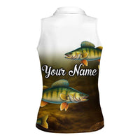 Walleye Fishing Yellow Scales Customize Name Women Sleeveless Polo Shirt Dark Gradient Water Background - Wonder Print Shop