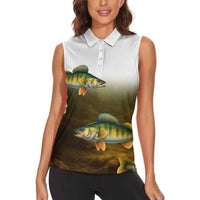 Walleye Fishing Yellow Scales Customize Name Women Sleeveless Polo Shirt Dark Gradient Water Background - Wonder Print Shop