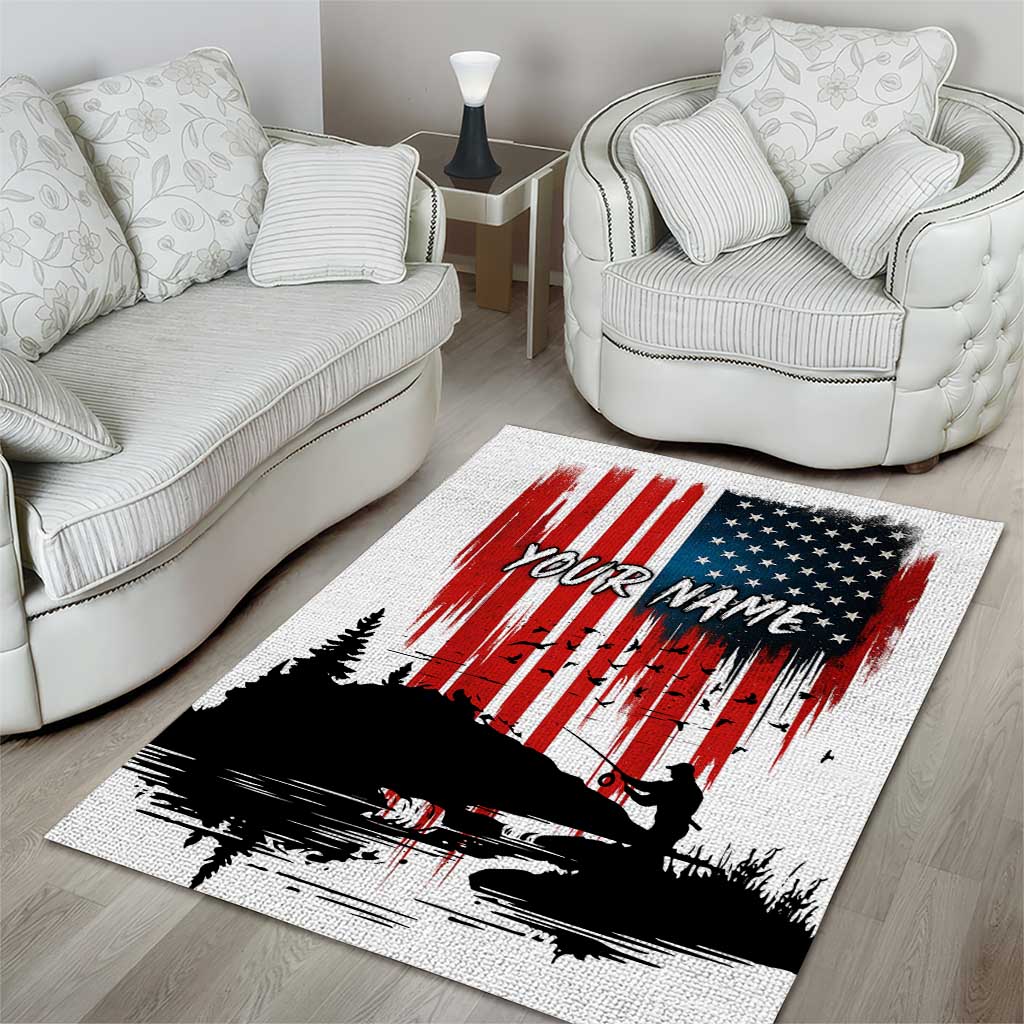 Custom Flag American Fishing Area Rug Fish Silhouette in Grunge Patriotic - Wonder Print Shop