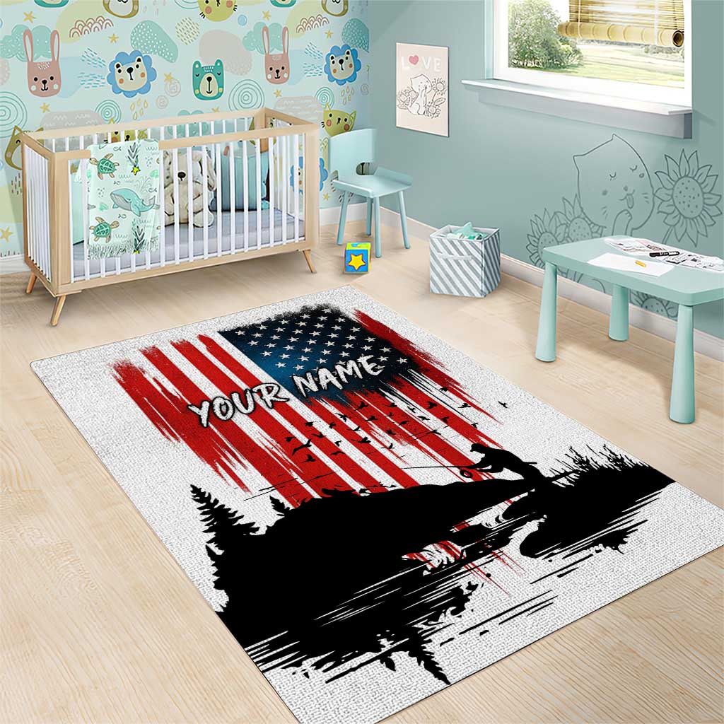 Custom Flag American Fishing Area Rug Fish Silhouette in Grunge Patriotic - Wonder Print Shop