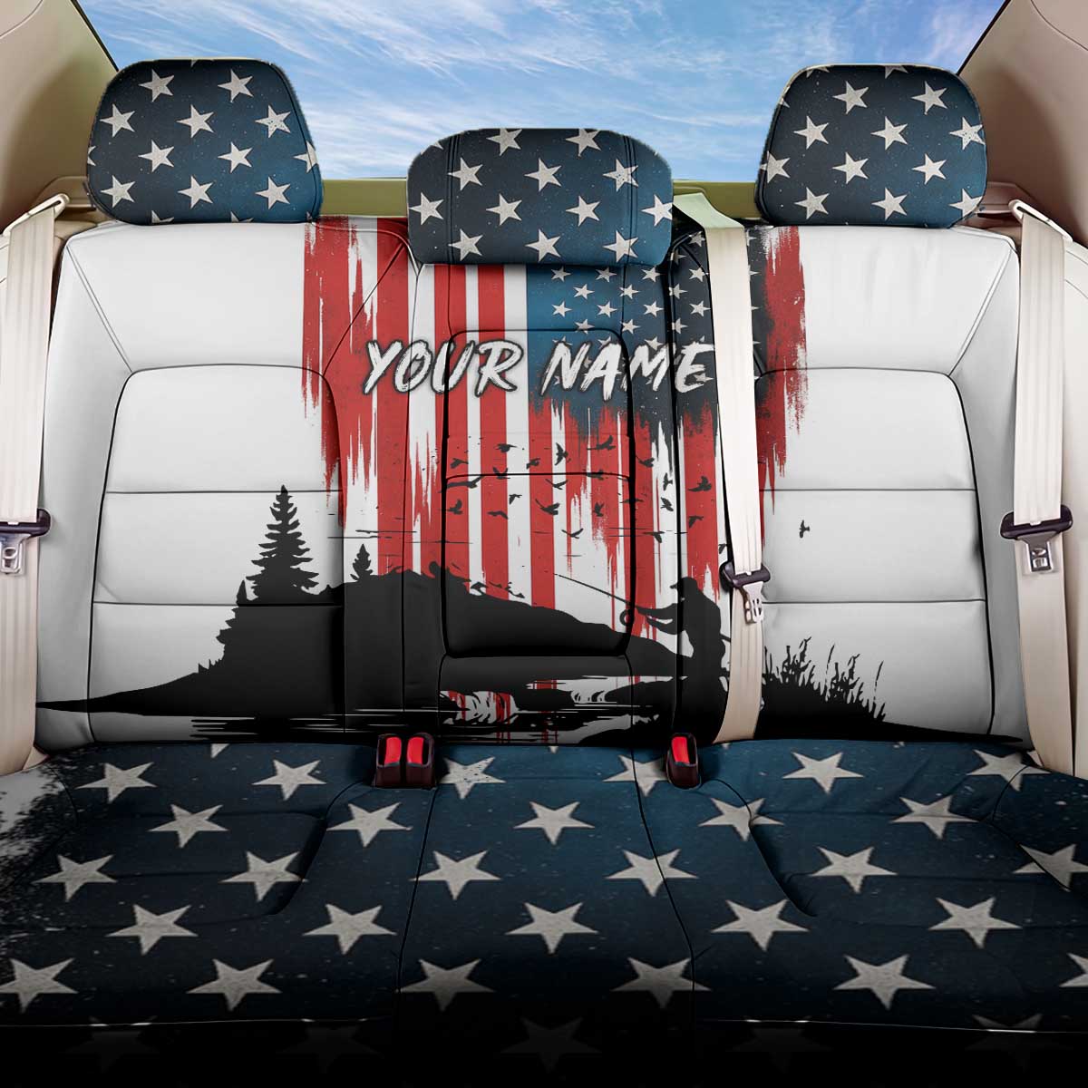 Custom Flag American Fishing Back Car Seat Cover Fish Silhouette in Grunge Patriotic - Wonder Print Shop