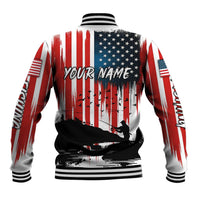 Custom Flag American Fishing Baseball Jacket Fish Silhouette in Grunge Patriotic - Wonder Print Shop