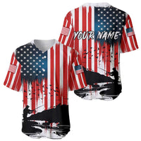 Custom Flag American Fishing Baseball Jersey Fish Silhouette in Grunge Patriotic - Wonder Print Shop