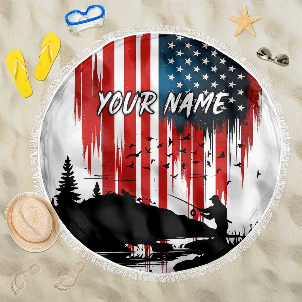 Custom Flag American Fishing Beach Blanket Fish Silhouette in Grunge Patriotic - Wonder Print Shop