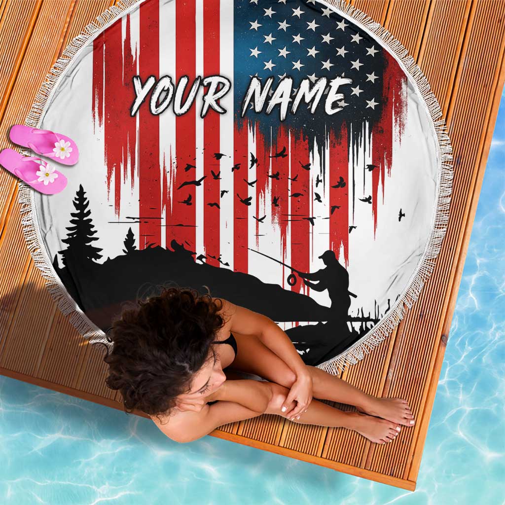 Custom Flag American Fishing Beach Blanket Fish Silhouette in Grunge Patriotic - Wonder Print Shop