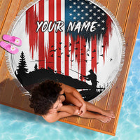 Custom Flag American Fishing Beach Blanket Fish Silhouette in Grunge Patriotic - Wonder Print Shop