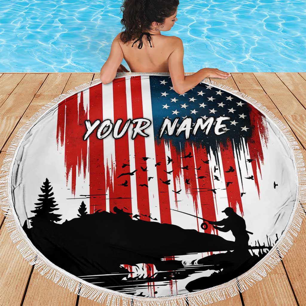 Custom Flag American Fishing Beach Blanket Fish Silhouette in Grunge Patriotic - Wonder Print Shop