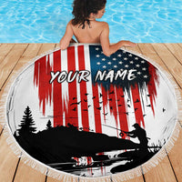 Custom Flag American Fishing Beach Blanket Fish Silhouette in Grunge Patriotic - Wonder Print Shop
