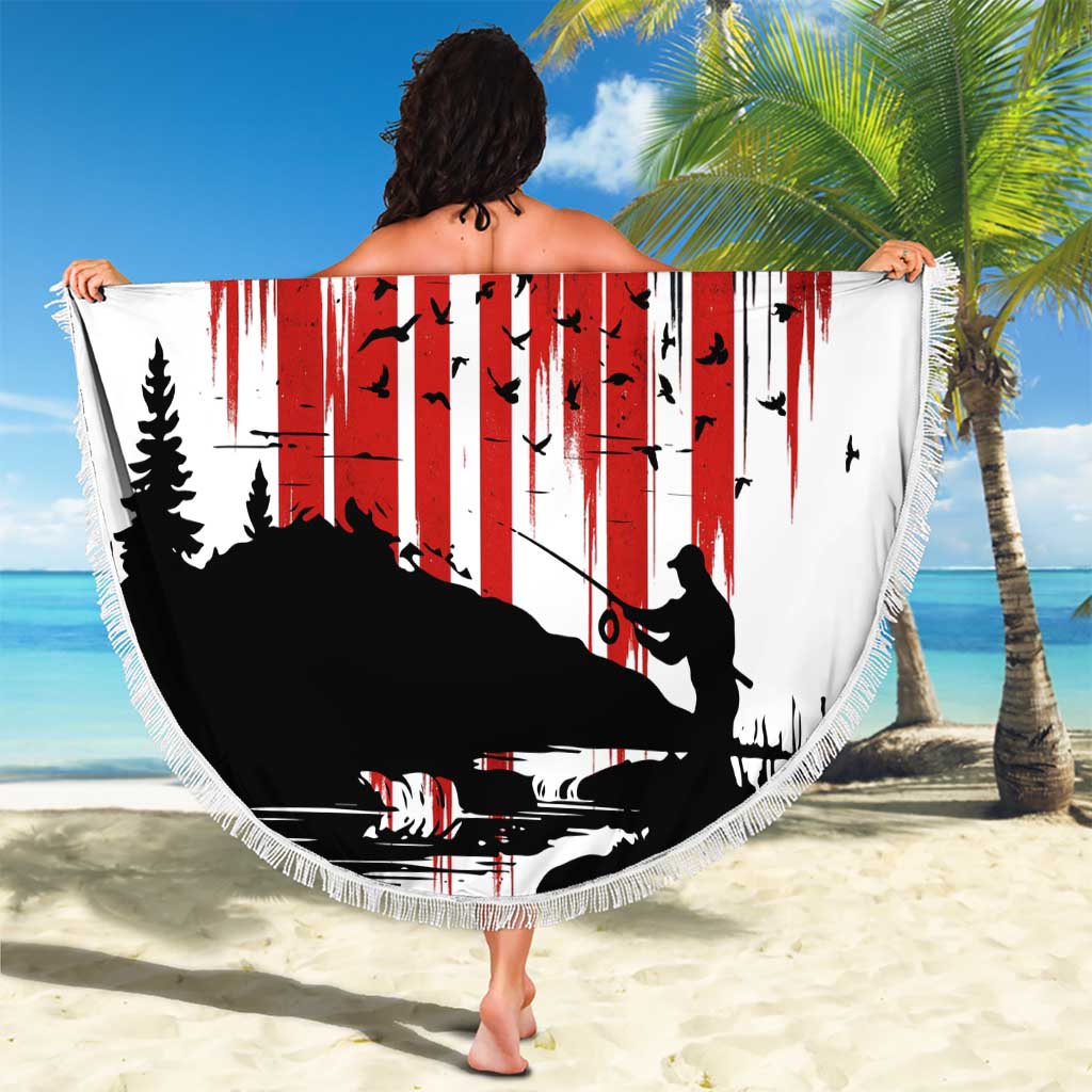Custom Flag American Fishing Beach Blanket Fish Silhouette in Grunge Patriotic - Wonder Print Shop