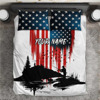 Custom Flag American Fishing Bedding Set Fish Silhouette in Grunge Patriotic - Wonder Print Shop
