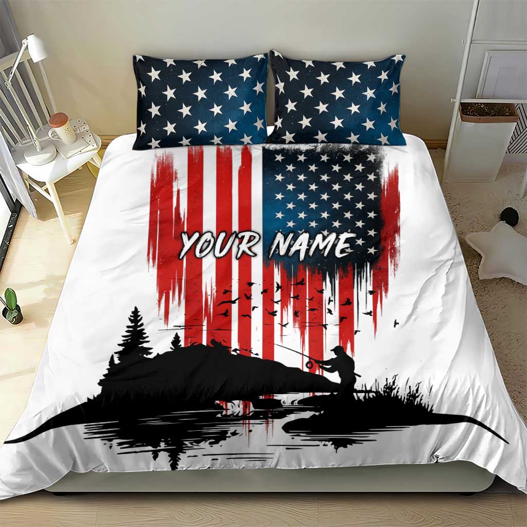 Custom Flag American Fishing Bedding Set Fish Silhouette in Grunge Patriotic - Wonder Print Shop
