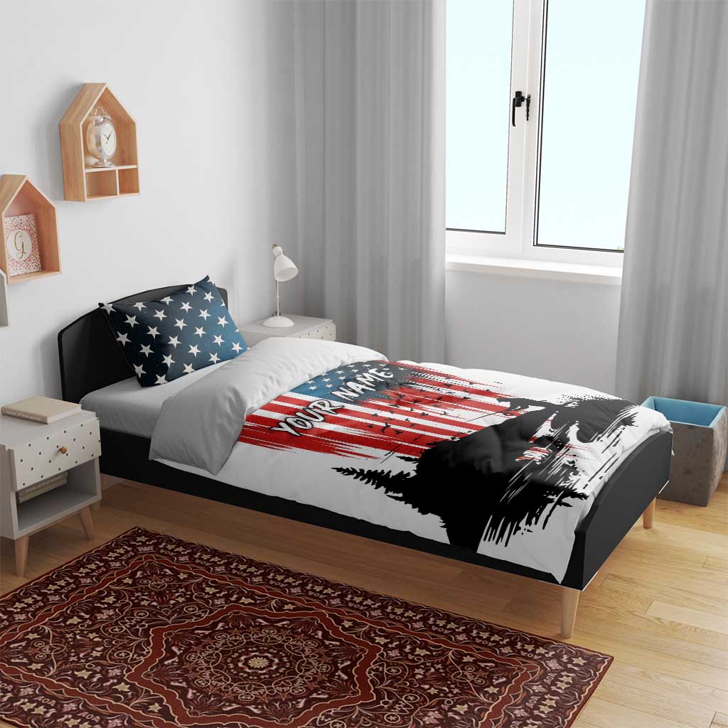 Custom Flag American Fishing Bedding Set Fish Silhouette in Grunge Patriotic - Wonder Print Shop