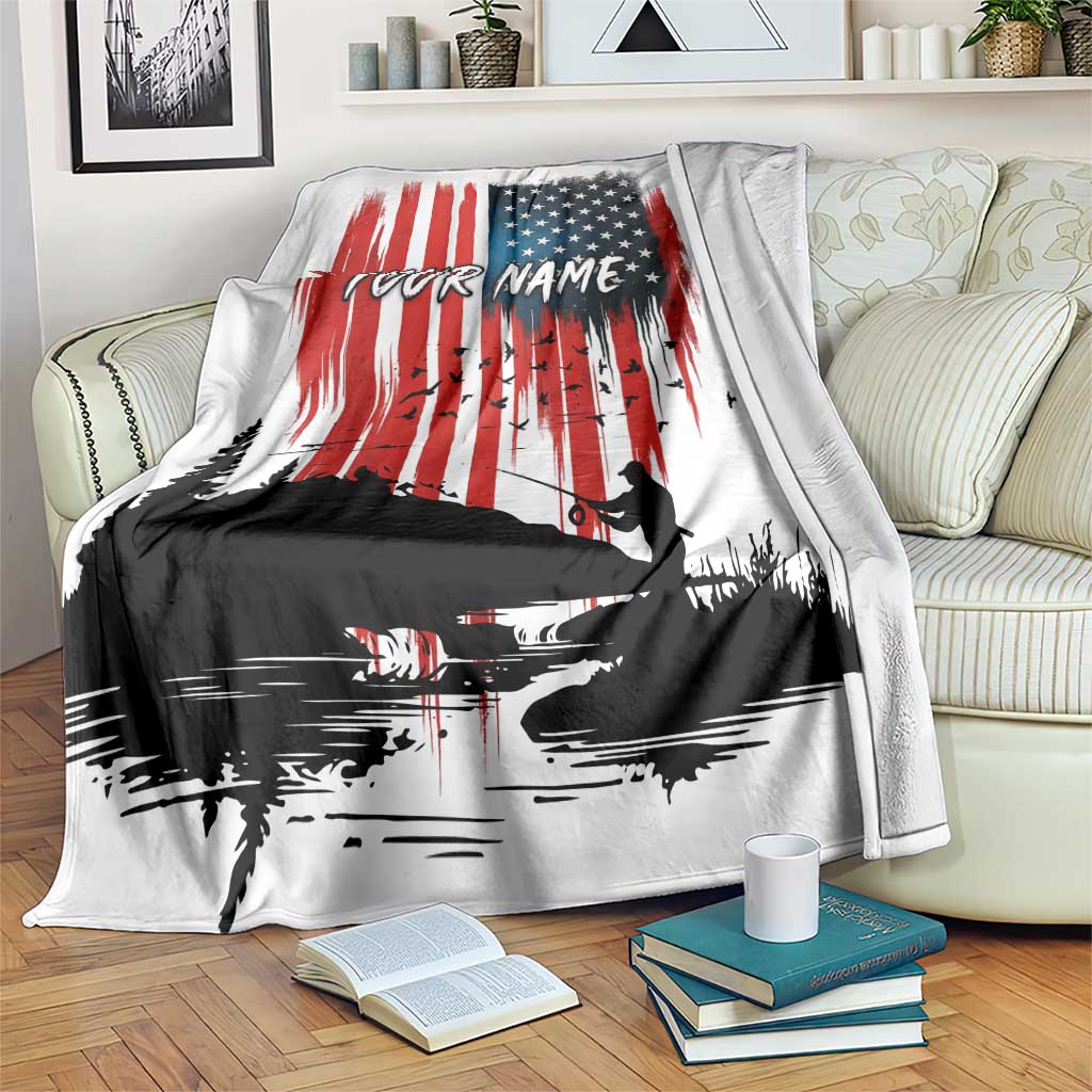 Custom Flag American Fishing Blanket Fish Silhouette in Grunge Patriotic - Wonder Print Shop