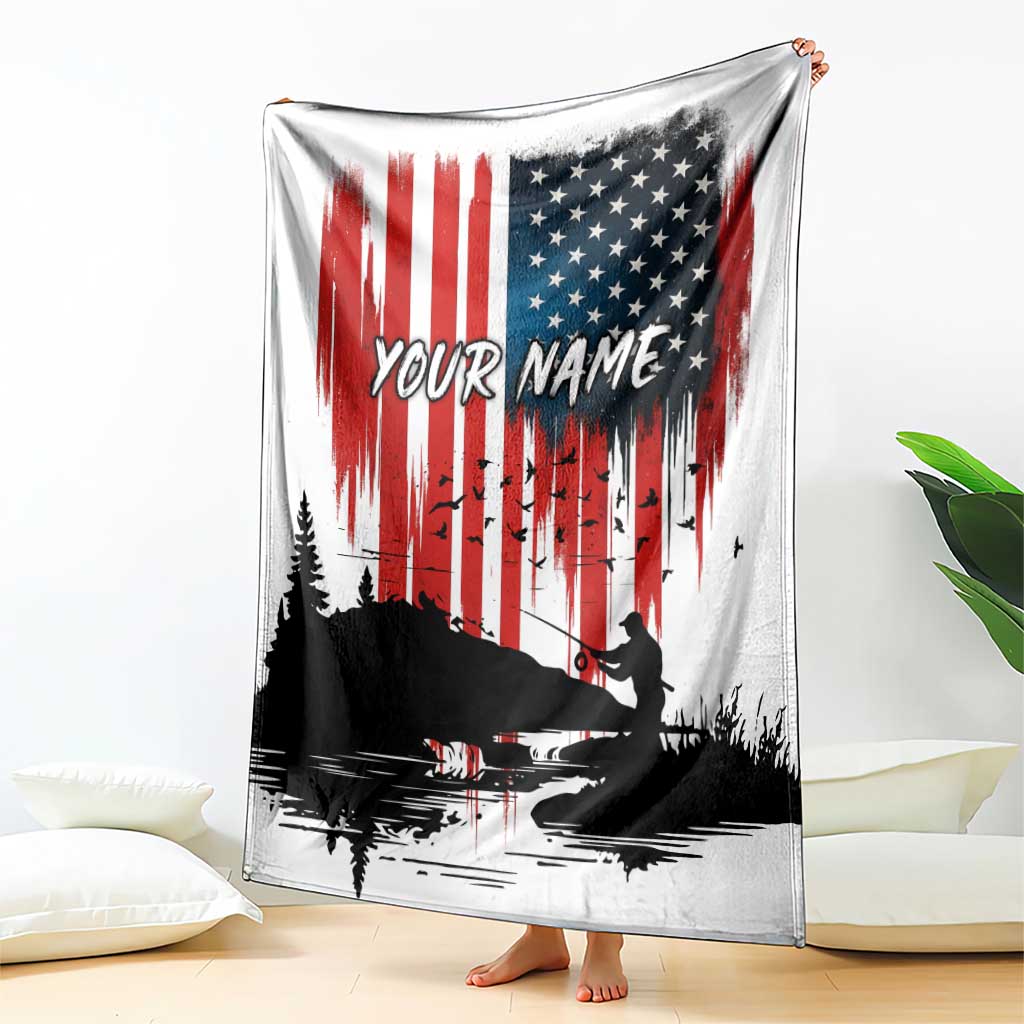 Custom Flag American Fishing Blanket Fish Silhouette in Grunge Patriotic - Wonder Print Shop