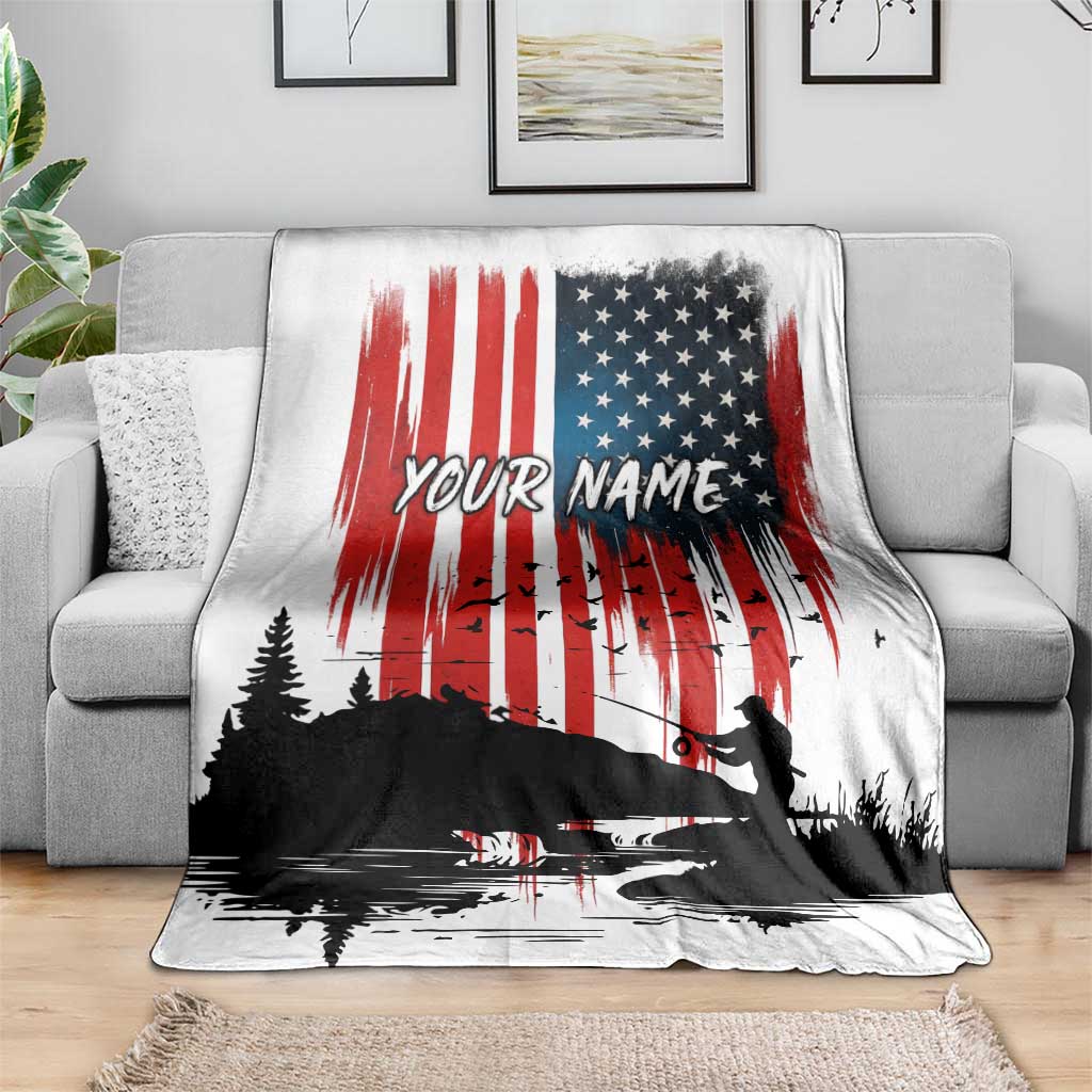 Custom Flag American Fishing Blanket Fish Silhouette in Grunge Patriotic - Wonder Print Shop