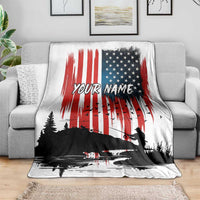 Custom Flag American Fishing Blanket Fish Silhouette in Grunge Patriotic - Wonder Print Shop