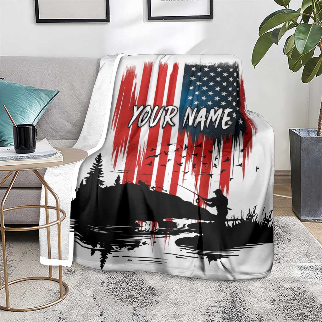 Custom Flag American Fishing Blanket Fish Silhouette in Grunge Patriotic - Wonder Print Shop