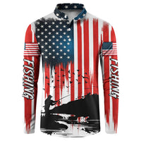 Custom Flag American Fishing Button Sweatshirt Fish Silhouette in Grunge Patriotic - Wonder Print Shop