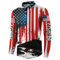 Custom Flag American Fishing Button Sweatshirt Fish Silhouette in Grunge Patriotic - Wonder Print Shop