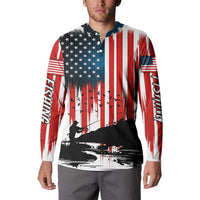 Custom Flag American Fishing Button Sweatshirt Fish Silhouette in Grunge Patriotic - Wonder Print Shop
