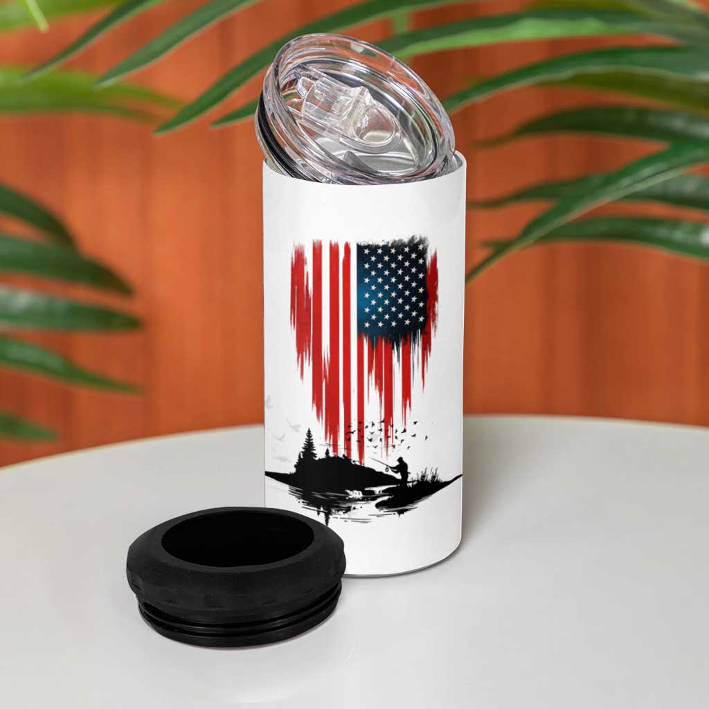 Custom Flag American Fishing 4 in 1 Can Cooler Tumbler Fish Silhouette in Grunge Patriotic - Wonder Print Shop