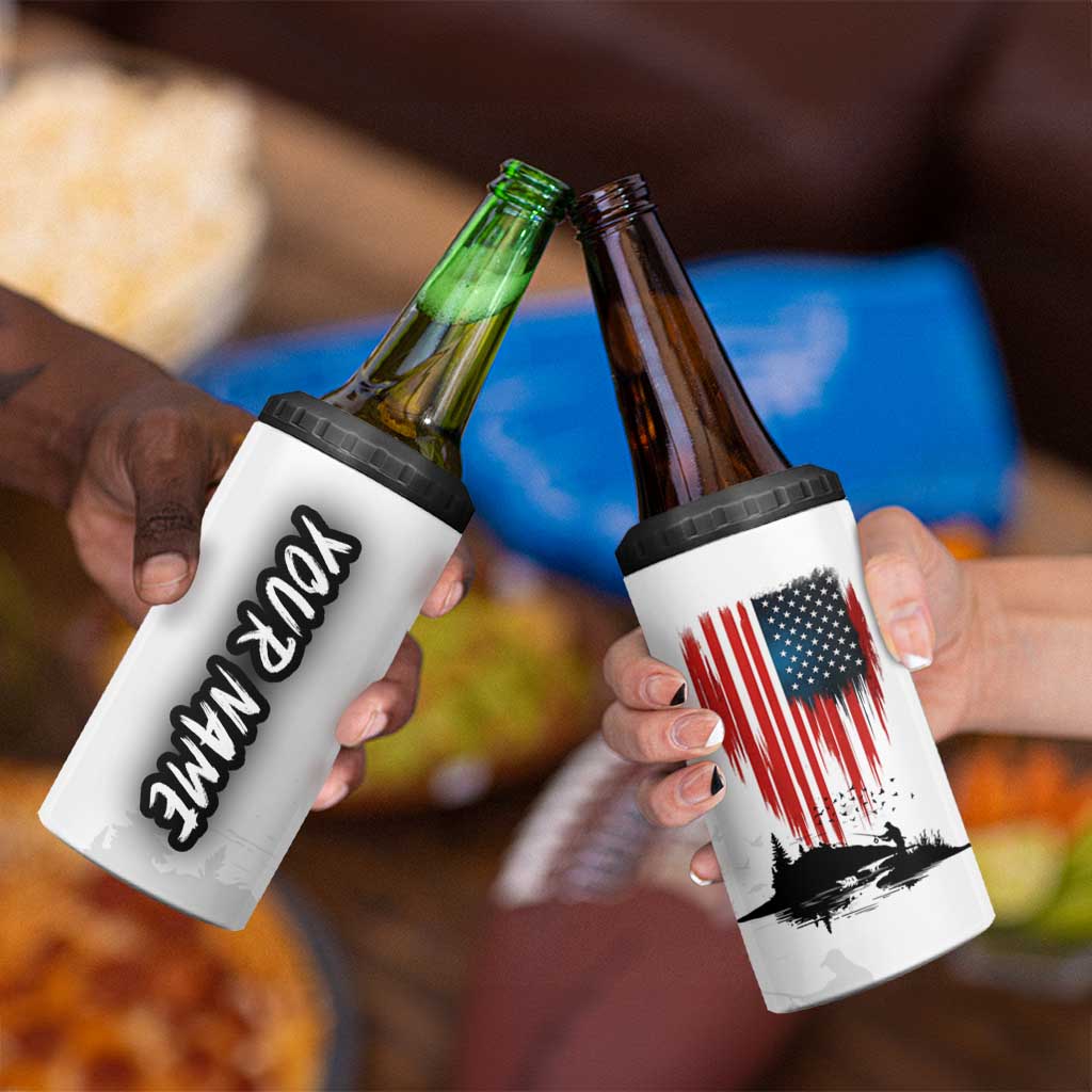 Custom Flag American Fishing 4 in 1 Can Cooler Tumbler Fish Silhouette in Grunge Patriotic - Wonder Print Shop