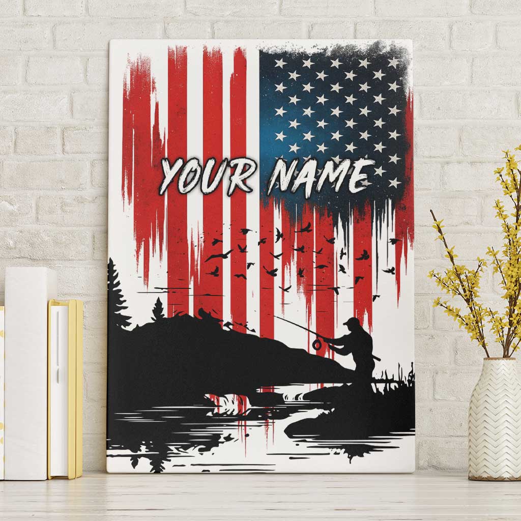 Custom Flag American Fishing Canvas Wall Art Fish Silhouette in Grunge Patriotic - Wonder Print Shop