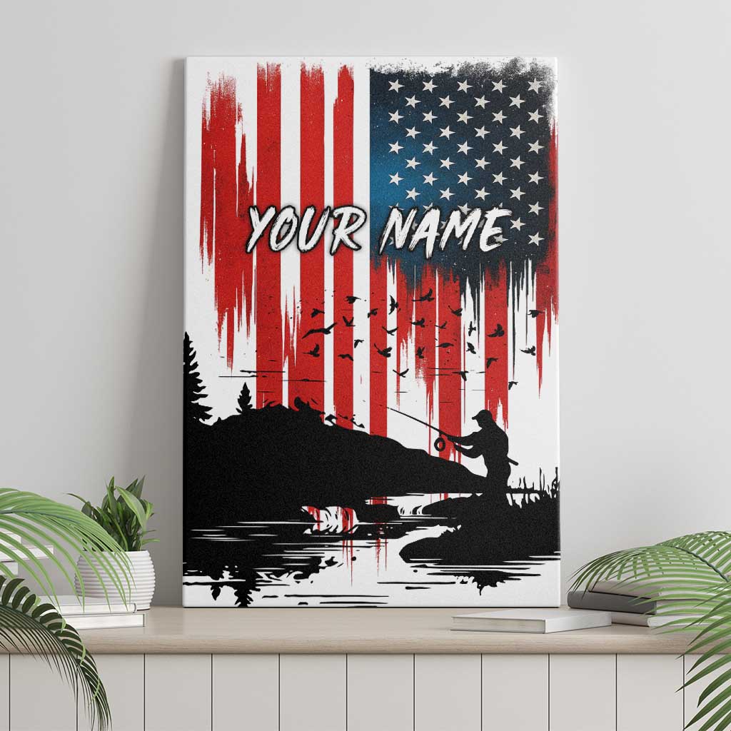 Custom Flag American Fishing Canvas Wall Art Fish Silhouette in Grunge Patriotic - Wonder Print Shop
