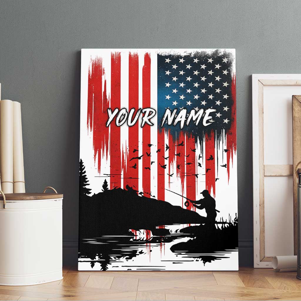 Custom Flag American Fishing Canvas Wall Art Fish Silhouette in Grunge Patriotic - Wonder Print Shop