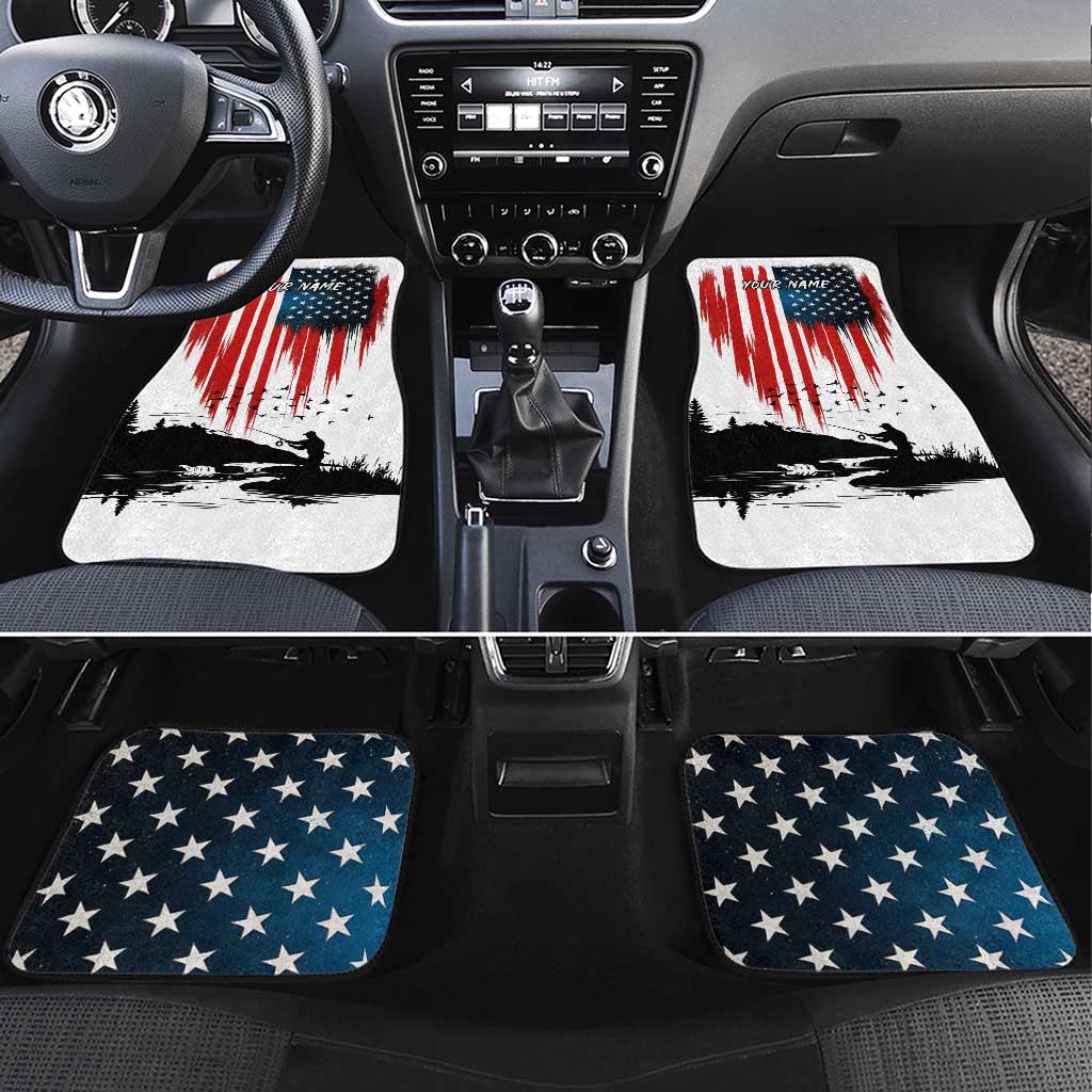Custom Flag American Fishing Car Mats Fish Silhouette in Grunge Patriotic - Wonder Print Shop