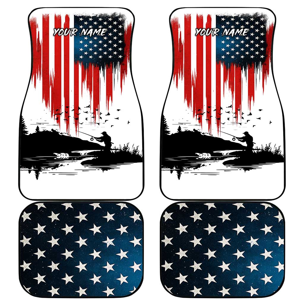 Custom Flag American Fishing Car Mats Fish Silhouette in Grunge Patriotic - Wonder Print Shop