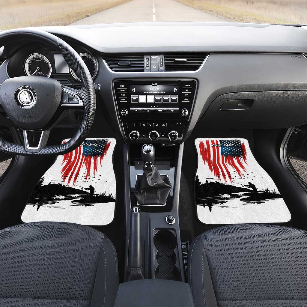Custom Flag American Fishing Car Mats Fish Silhouette in Grunge Patriotic - Wonder Print Shop