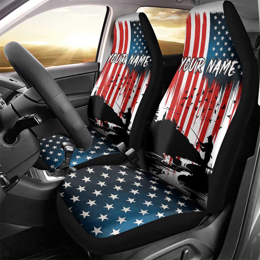Custom Flag American Fishing Car Seat Cover Fish Silhouette in Grunge Patriotic - Wonder Print Shop