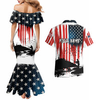 Custom Flag American Fishing Couples Matching Mermaid Dress and Hawaiian Shirt Fish Silhouette in Grunge Patriotic - Wonder Print Shop