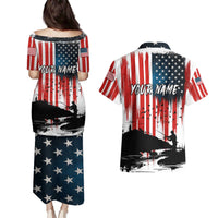 Custom Flag American Fishing Couples Matching Puletasi and Hawaiian Shirt Fish Silhouette in Grunge Patriotic - Wonder Print Shop