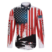 Custom Flag American Fishing Family Matching Long Sleeve Bodycon Dress and Hawaiian Shirt Fish Silhouette in Grunge Patriotic - Wonder Print Shop