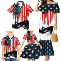 Custom Flag American Fishing Family Matching Mermaid Dress and Hawaiian Shirt Fish Silhouette in Grunge Patriotic - Wonder Print Shop