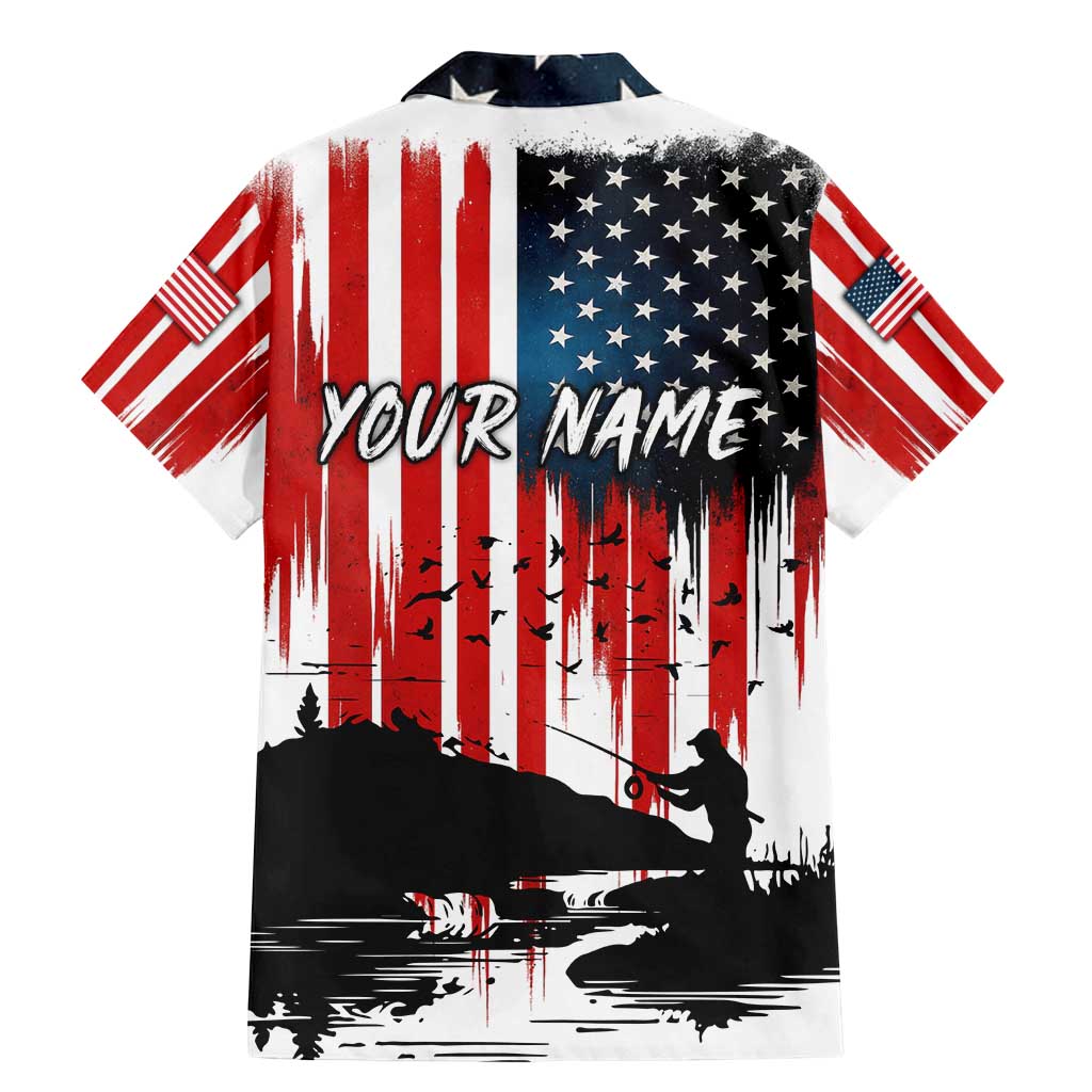 Custom Flag American Fishing Family Matching Mermaid Dress and Hawaiian Shirt Fish Silhouette in Grunge Patriotic - Wonder Print Shop