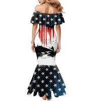 Custom Flag American Fishing Family Matching Mermaid Dress and Hawaiian Shirt Fish Silhouette in Grunge Patriotic - Wonder Print Shop