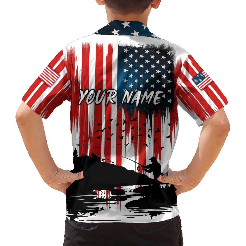 Custom Flag American Fishing Family Matching Off Shoulder Maxi Dress and Hawaiian Shirt Fish Silhouette in Grunge Patriotic - Wonder Print Shop