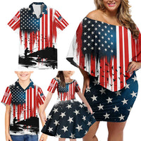 Custom Flag American Fishing Family Matching Off Shoulder Short Dress and Hawaiian Shirt Fish Silhouette in Grunge Patriotic - Wonder Print Shop